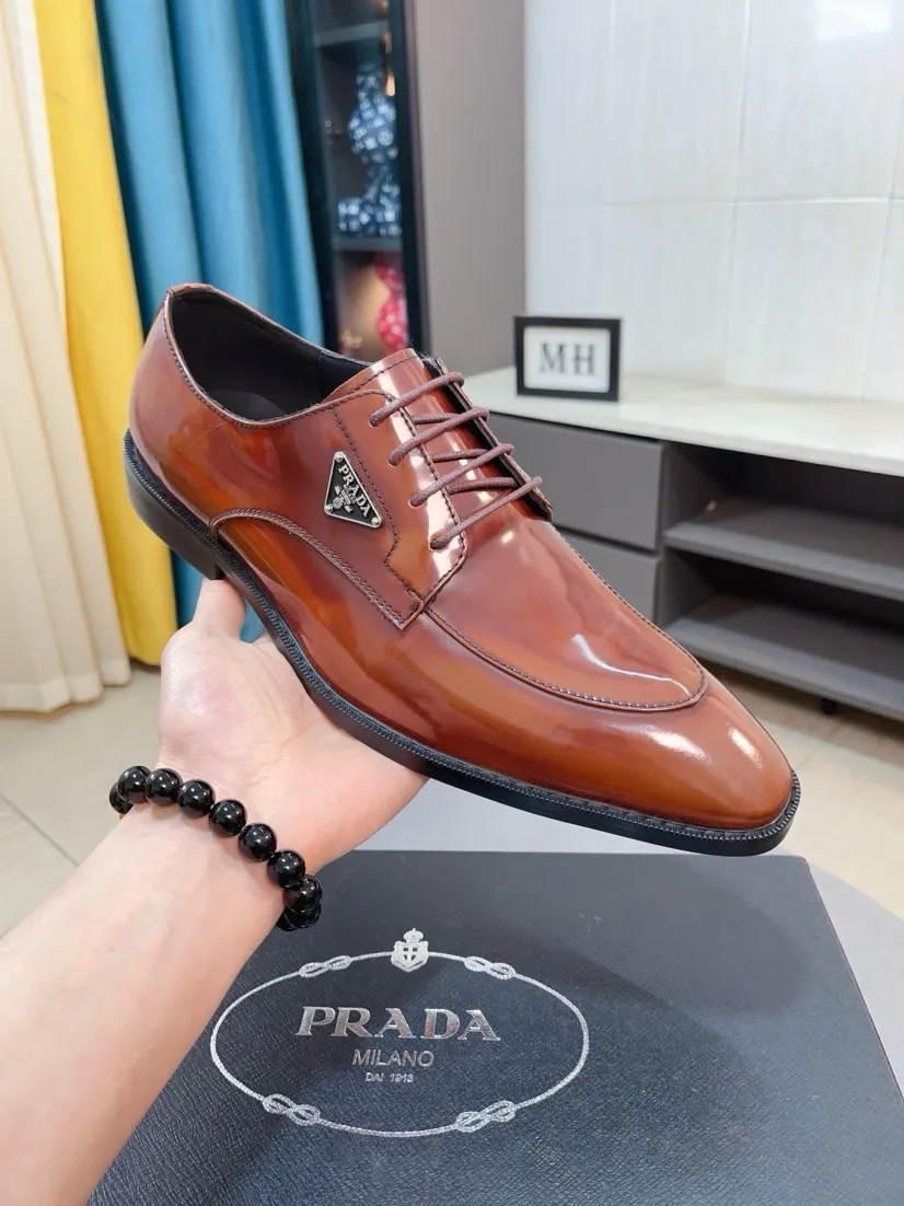 Men's shoes 💰560🌹🌹[Prada leather shoes] Top purchasing agency Original imported Italian custom-made cowhide leather surface, ➕Fully imported water-dyed breathable cowhide lining, original factory special molded sole, super comfortable, size: 38-44